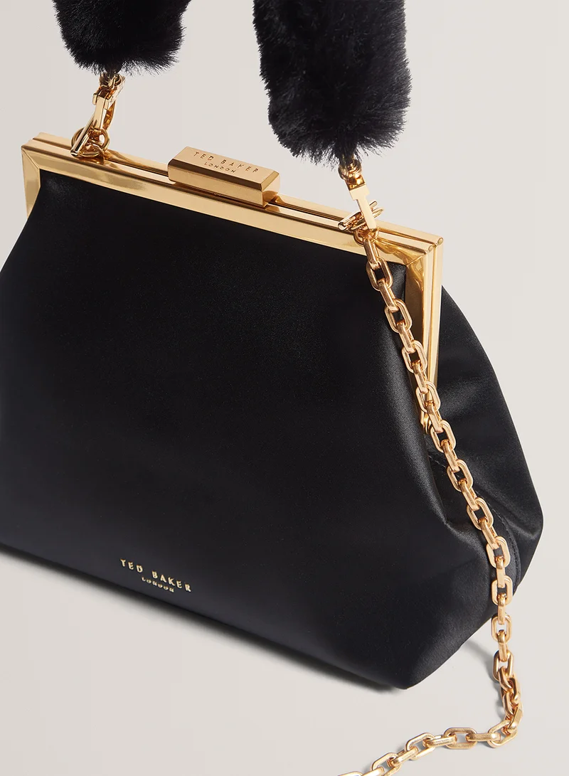 Ted Baker Purcey Satin Fur Handle Clutch