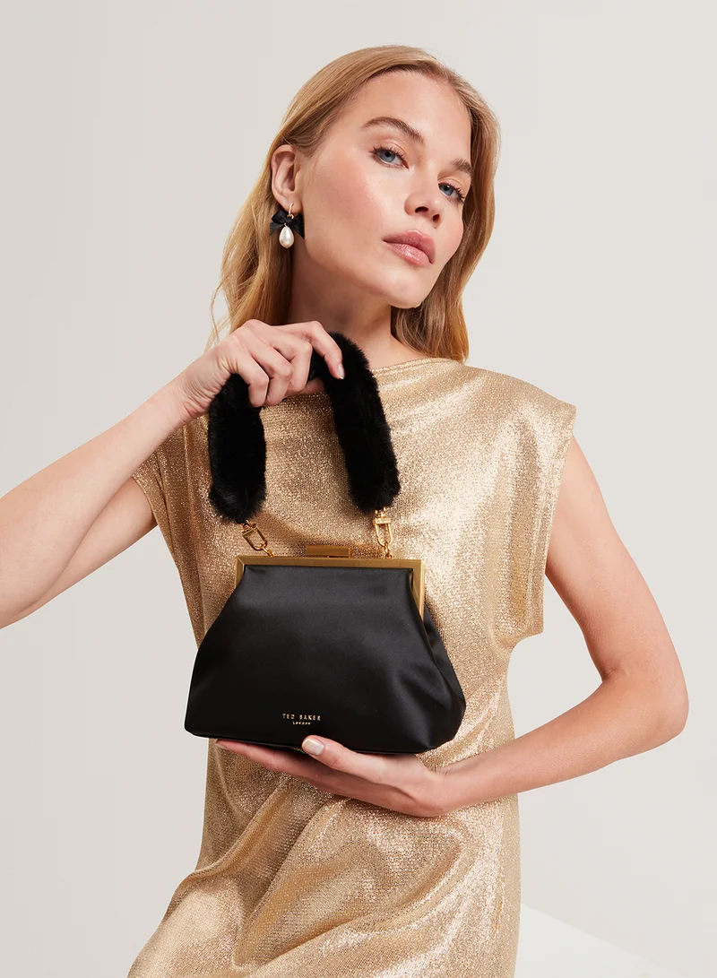 Ted Baker Purcey Satin Fur Handle Clutch