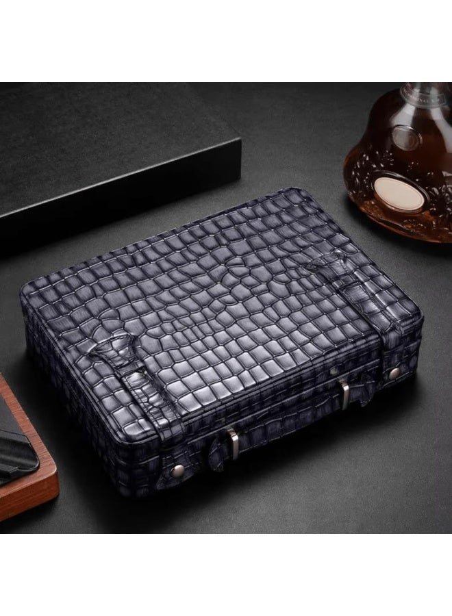 Lubinski Luxury Crocodile Skin Leather Cigar Case Portable Humidor for Cigar Accessories Cases Cigar Travel Humidors Cigars Blue - Image 2