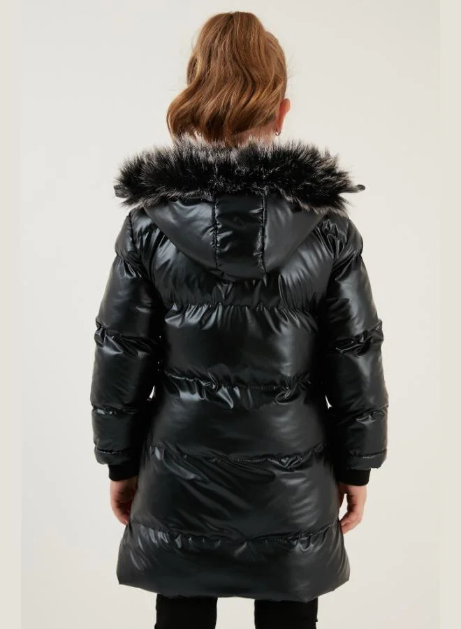 Lela  Lela Plush Lined Faux Fur Collar Detachable Hooded Winter Coat for Girls 5761908 for Women | Best Price UAE