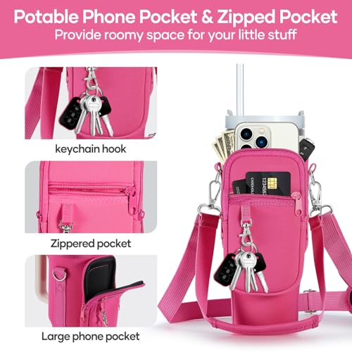 linmaya Water Bottle Carrier Bag with Phone Pocket for Stanley Cup 40/30oz,Insulated Neoprene Water Bottle Holder Cross-boday Bag with Adjustable Shoulder & Handheld Strap Stanley Cup Accessories - Image 4