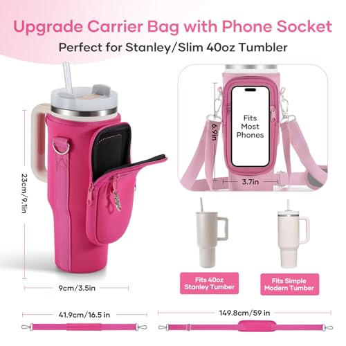 linmaya Water Bottle Carrier Bag with Phone Pocket for Stanley Cup 40/30oz,Insulated Neoprene Water Bottle Holder Cross-boday Bag with Adjustable Shoulder & Handheld Strap Stanley Cup Accessories - Image 3