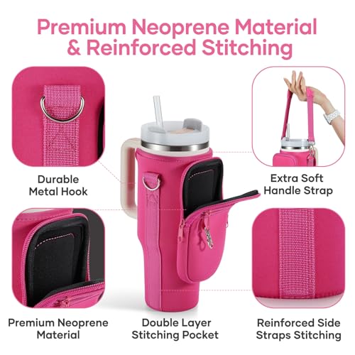 linmaya Water Bottle Carrier Bag with Phone Pocket for Stanley Cup 40/30oz,Insulated Neoprene Water Bottle Holder Cross-boday Bag with Adjustable Shoulder & Handheld Strap Stanley Cup Accessories - Image 5