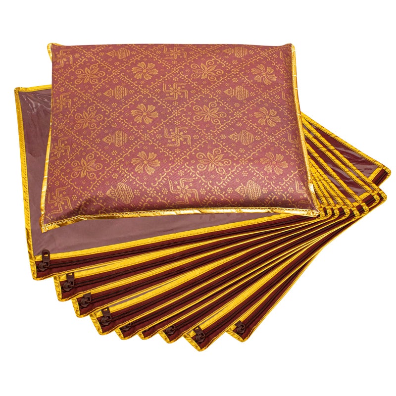 LAXIS® Non-Woven Single Saree Bags Transparent Saree Covers with Zip, Saree Covers for Storage, Wardrobe Organizer Saree Bags Size-36x42x2 CM (Golden Red, Pack of 10) - Image 5