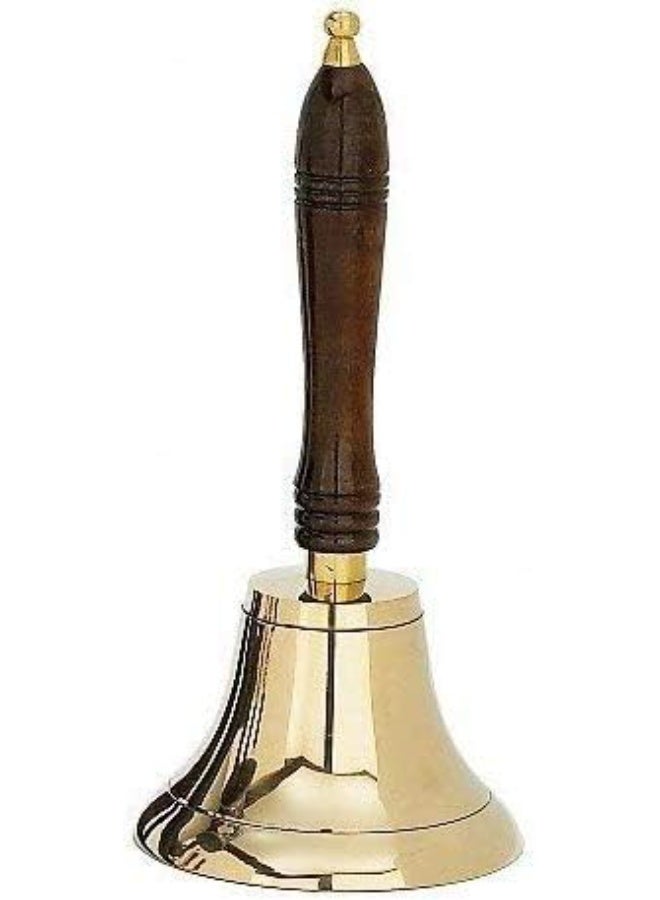 UDL Large & Heavy Solid Brass Hand Bell School Bell Call Service Bell with Wood Handle 11"(H) 5"(D) - Image 1