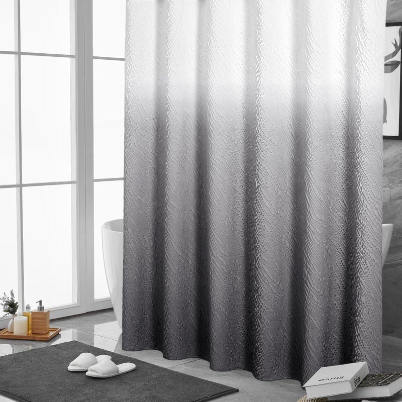MitoVilla Grey Ombre Shower Curtain  Farmhouse Waves Fabric Shower Curtains for Modern Hotel Bathroom Decor  3D Geometric Embossed Textured  Waterproof & Wrinkle Resistant  72 x 72 - Image 2