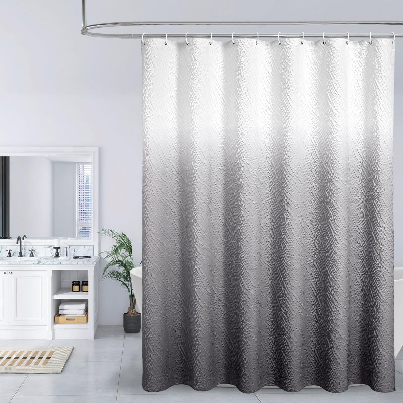 MitoVilla Grey Ombre Shower Curtain  Farmhouse Waves Fabric Shower Curtains for Modern Hotel Bathroom Decor  3D Geometric Embossed Textured  Waterproof & Wrinkle Resistant  72 x 72 - Image 1