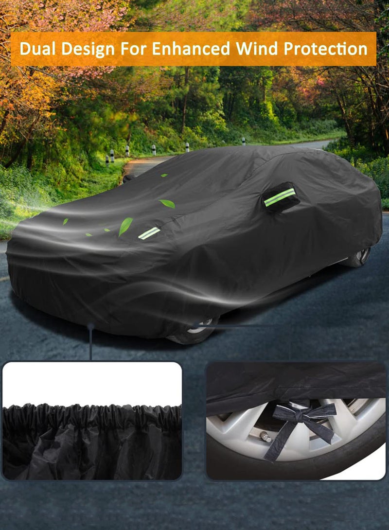 EzzySo غطاء سيارة 190T مع شرائط عاكسة مقاوم للماء ومقاوم للخدوش ومقاوم للأشعة فوق البنفسجية مناسب للسيدان، غطاء سيارة كامل خارجي أسود - Image 5