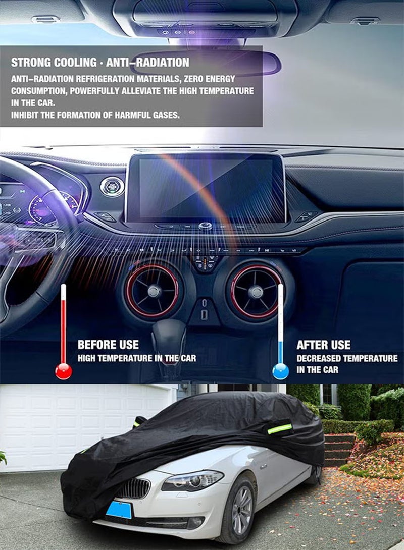 EzzySo غطاء سيارة 190T مع شرائط عاكسة مقاوم للماء ومقاوم للخدوش ومقاوم للأشعة فوق البنفسجية مناسب للسيدان، غطاء سيارة كامل خارجي أسود - Image 2