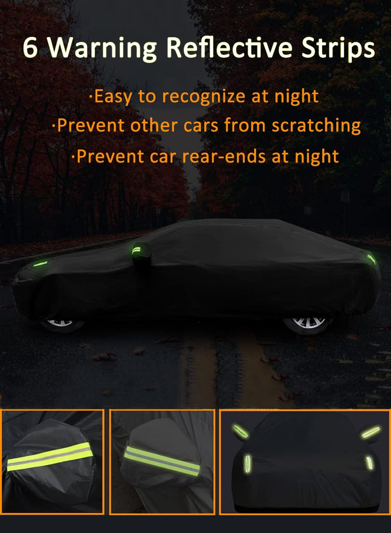 EzzySo غطاء سيارة 190T مع شرائط عاكسة مقاوم للماء ومقاوم للخدوش ومقاوم للأشعة فوق البنفسجية مناسب للسيدان، غطاء سيارة كامل خارجي أسود - Image 4