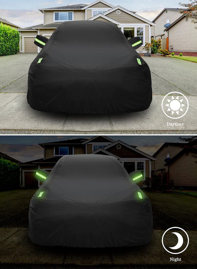 EzzySo غطاء سيارة 190T مع شرائط عاكسة مقاوم للماء ومقاوم للخدوش ومقاوم للأشعة فوق البنفسجية مناسب للسيدان، غطاء سيارة كامل خارجي أسود - Image 3