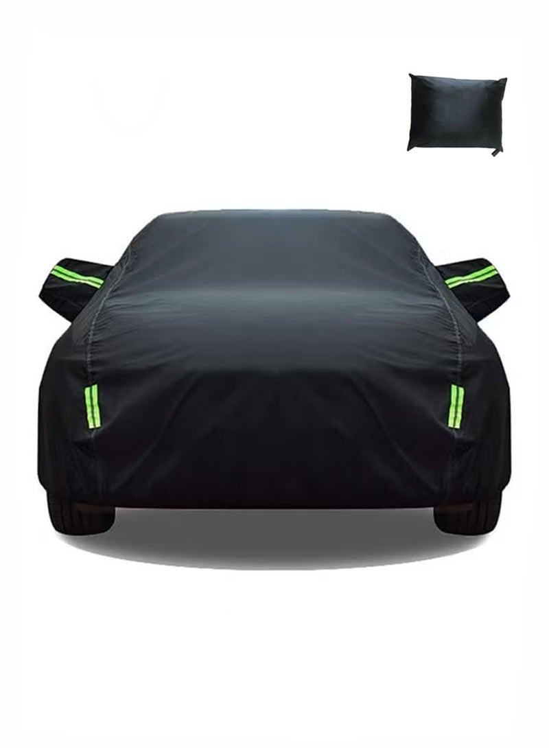 EzzySo غطاء سيارة 190T مع شرائط عاكسة مقاوم للماء ومقاوم للخدوش ومقاوم للأشعة فوق البنفسجية مناسب للسيدان، غطاء سيارة كامل خارجي أسود - Image 1