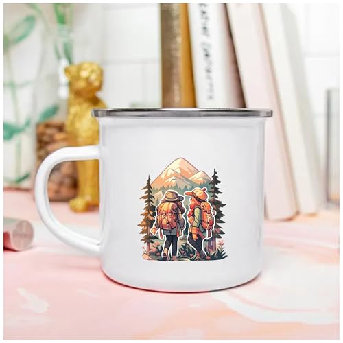 TAJNAN Coffee Mug | Unbreakable Enamel | Mountains Travel Print | Military Mug | Unique and Stylish | Birthday Travel Gift (Metal), 350 Milliliter (Two Men) - Image 3