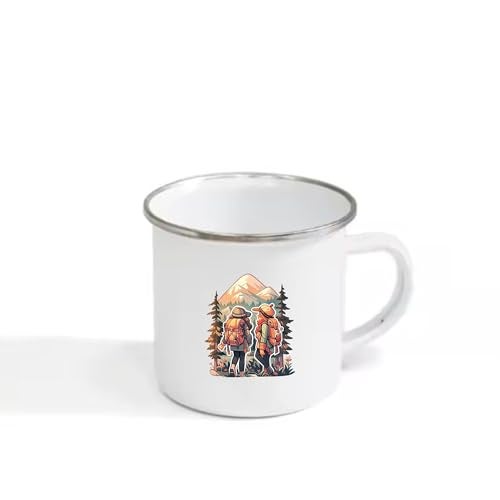 TAJNAN Coffee Mug | Unbreakable Enamel | Mountains Travel Print | Military Mug | Unique and Stylish | Birthday Travel Gift (Metal), 350 Milliliter (Two Men) - Image 4