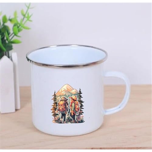 TAJNAN Coffee Mug | Unbreakable Enamel | Mountains Travel Print | Military Mug | Unique and Stylish | Birthday Travel Gift (Metal), 350 Milliliter (Two Men) - Image 5