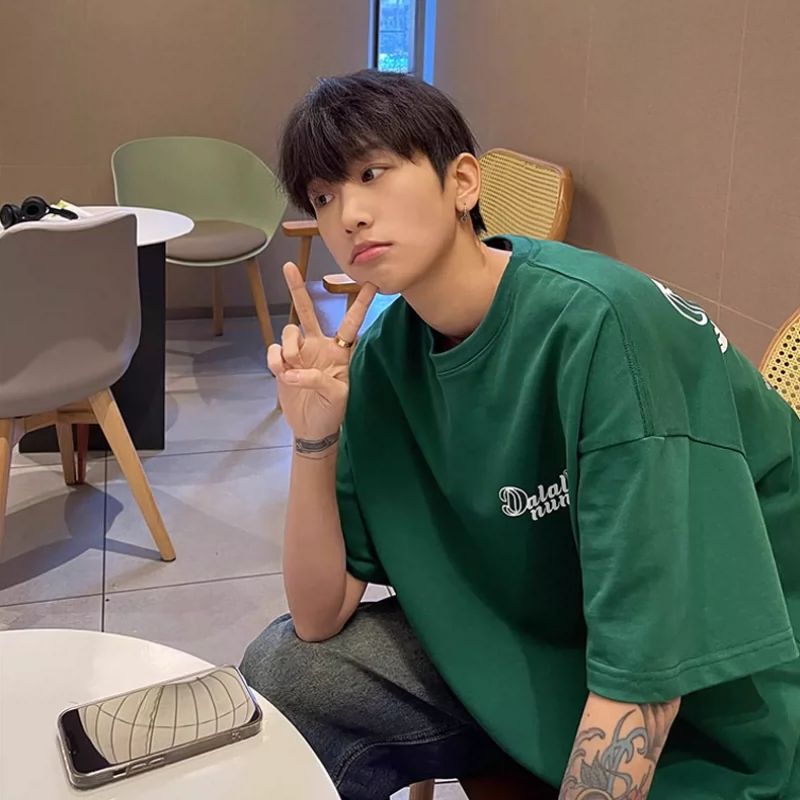 Dark Green Short Sleeve T-Shirt Men'S Summer American Retro 220G Blockbuster Fashion Brand Oversize Men'S Jacket - Image 2