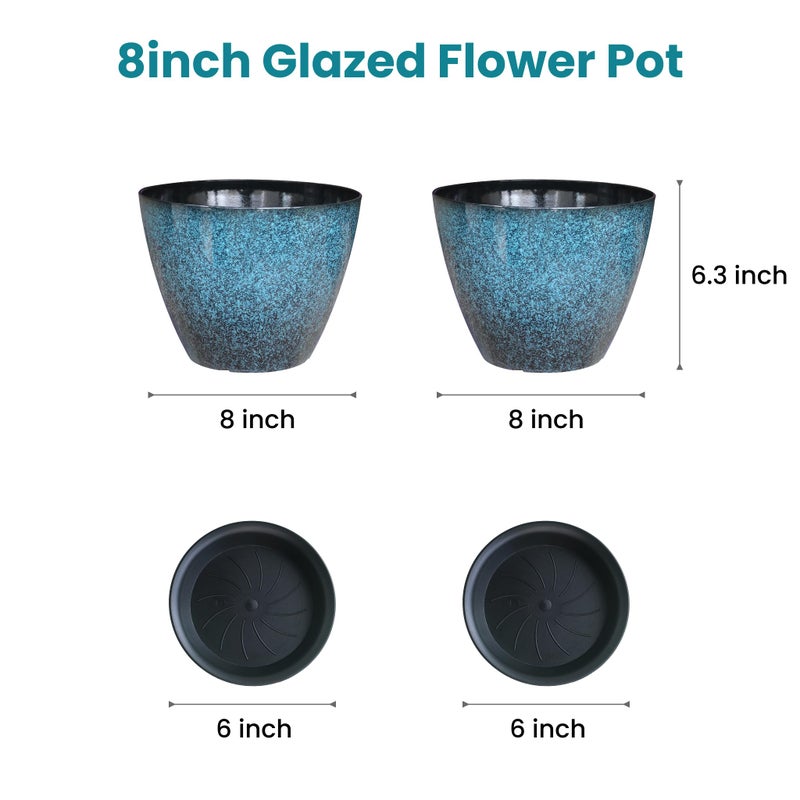 Vanslogreen Plant Pots Set of 2, 8 inch Plastic Planters with Drainage Holes, Modern Glaze Flower Plant Pot for Indoor Outdoor Herb Snake Succulent Plants - Image 2