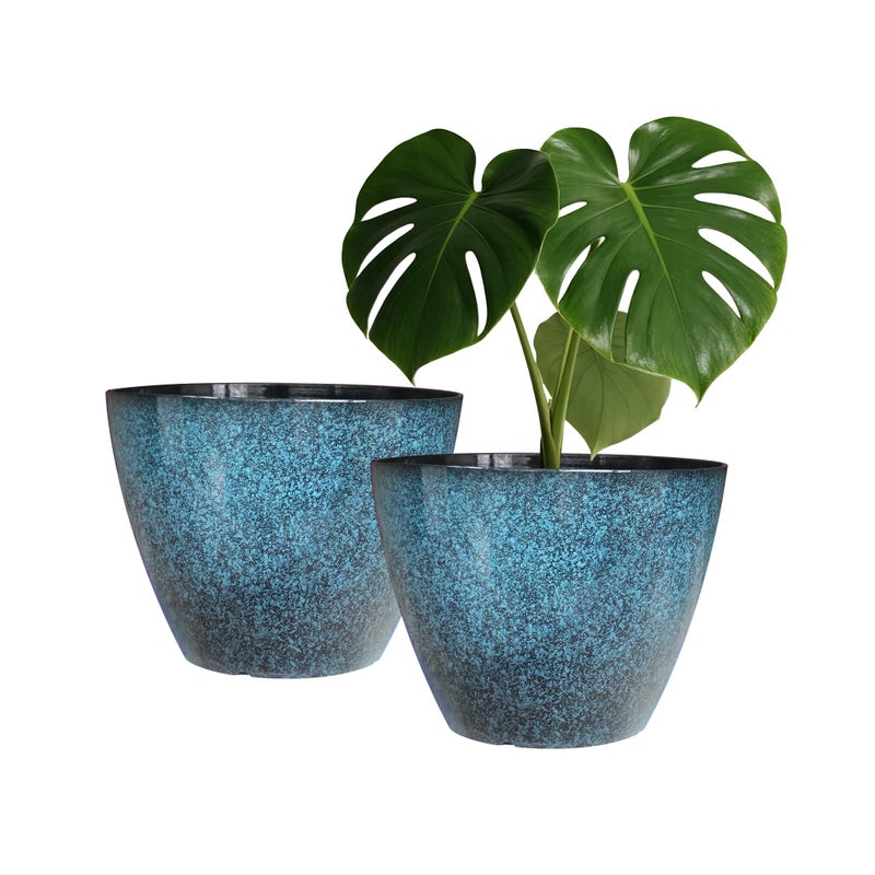 Vanslogreen Plant Pots Set of 2, 8 inch Plastic Planters with Drainage Holes, Modern Glaze Flower Plant Pot for Indoor Outdoor Herb Snake Succulent Plants - Image 1
