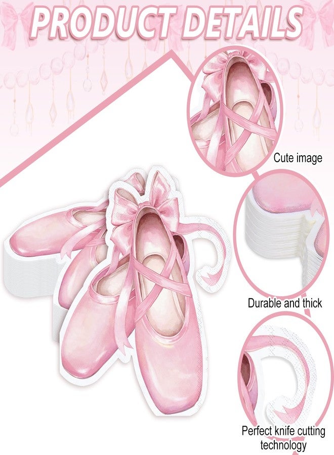 JarThenaAMCS 100Pcs Ballet Slippers Paper Napkin Pink Dancing Girl Disposable Napkins Luncheon Dinner Napkins for Ballerina Birthday Party Supplies Table Decor - Image 3