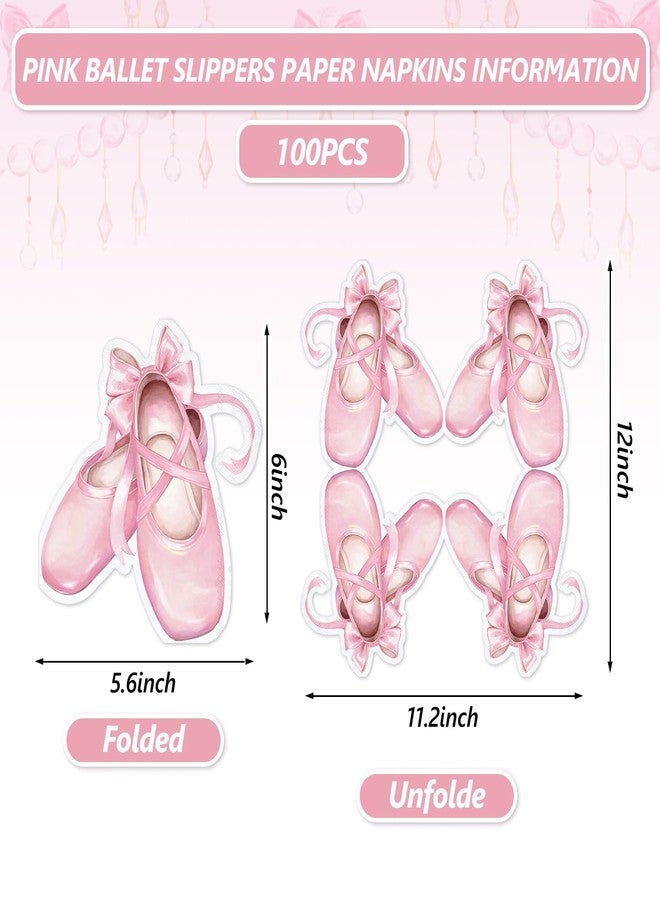 JarThenaAMCS 100Pcs Ballet Slippers Paper Napkin Pink Dancing Girl Disposable Napkins Luncheon Dinner Napkins for Ballerina Birthday Party Supplies Table Decor - Image 2