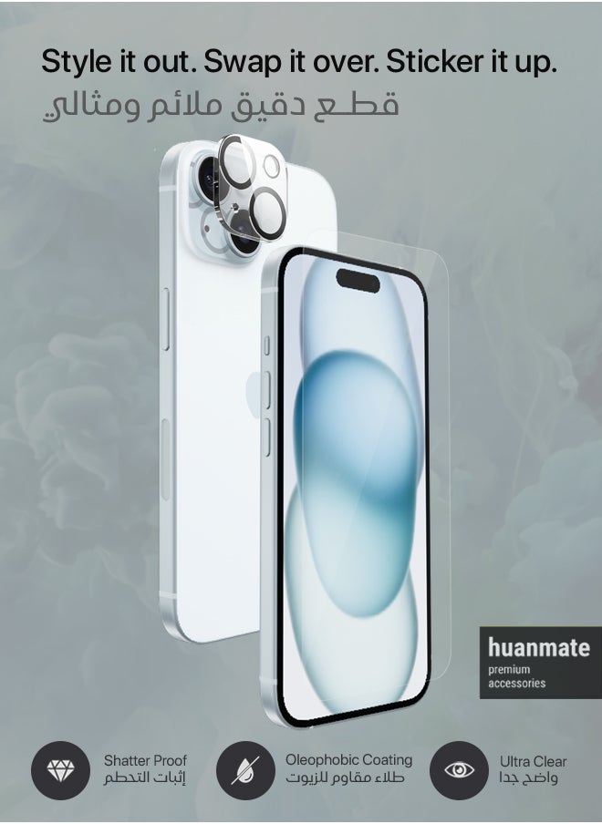 huanmate - 3 in 1 Protection Pack Of Back Cover Screen Protector And Camera Protector For Apple iPhone 15 Plus Clear - Image 1
