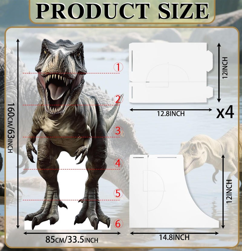 MUNILAIL 5.2 ft Dinosaur Cardboard Cutout Large T-Rex Cutout Stand-up Tyrannosaurus Photo Backdrop for Dinosaur Birthday Jungle Safari Party Supplies - Image 2