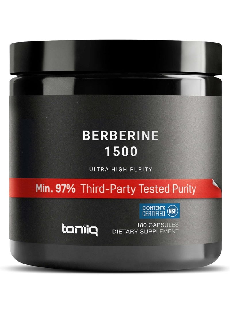 تونيق بيربيرين هيدروكلوريد (Berberine HCl) فائق القوة من جبال الهيمالايا - معتمد من NSF - مستخلص مركز بنسبة 100:1 - مختبر معملياً بنقاء 97% - 180 كبسولة نباتية، بتركيز 1500 ملغ لكل حصة. - Image 1