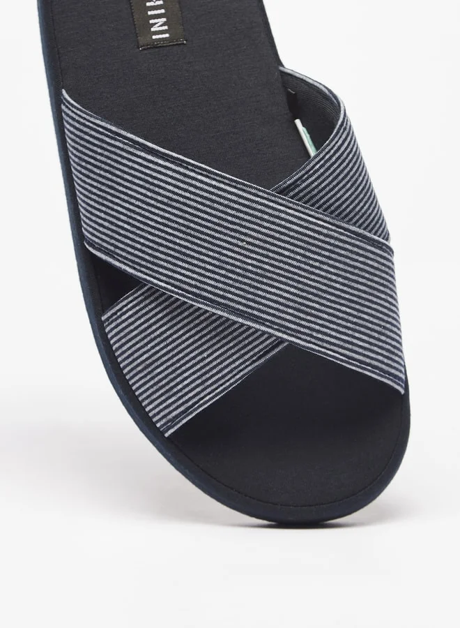 DUCHINI Men's Striped Cross Strap Bedroom Slippers