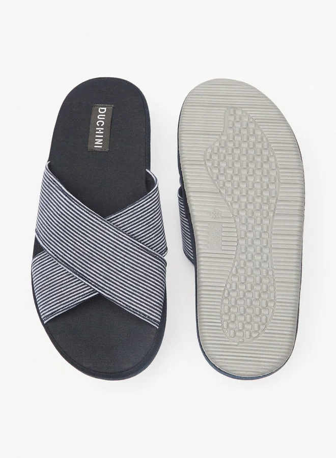 DUCHINI Men's Striped Cross Strap Bedroom Slippers