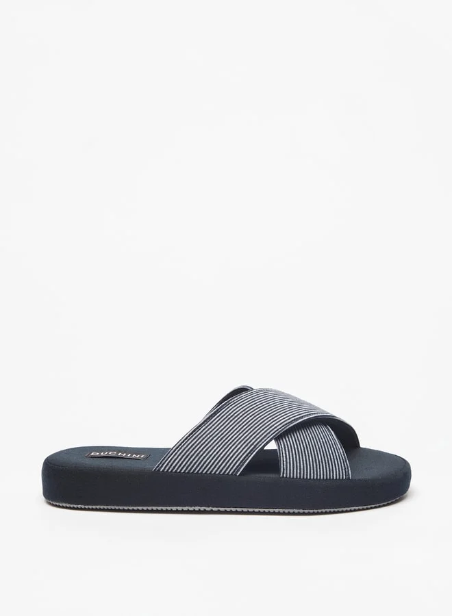 DUCHINI Men's Striped Cross Strap Bedroom Slippers