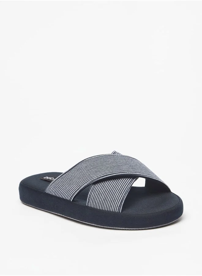 DUCHINI Men's Striped Cross Strap Bedroom Slippers