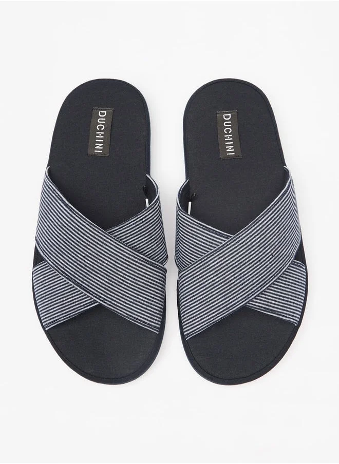 DUCHINI Men's Striped Cross Strap Bedroom Slippers