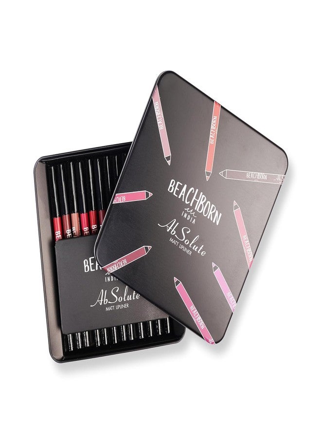 BEACHBORN INDIA Matte Liner with Tin Set of 12 | One Swipe Smooth Application | Long Lasting & Travel Friendly Lip Pencil | Multicolor |Smudge Free | Waterproof | Creamy Lip Liner Pencil| - Image 1