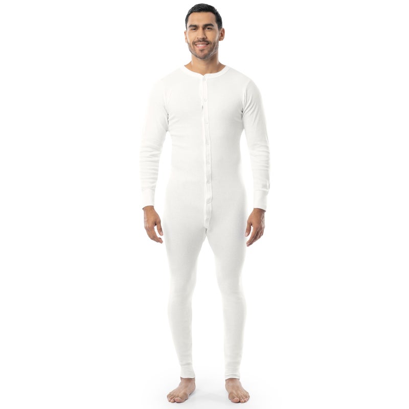 Indera Mens Cotton Rib Knit Union Suit White Medium
