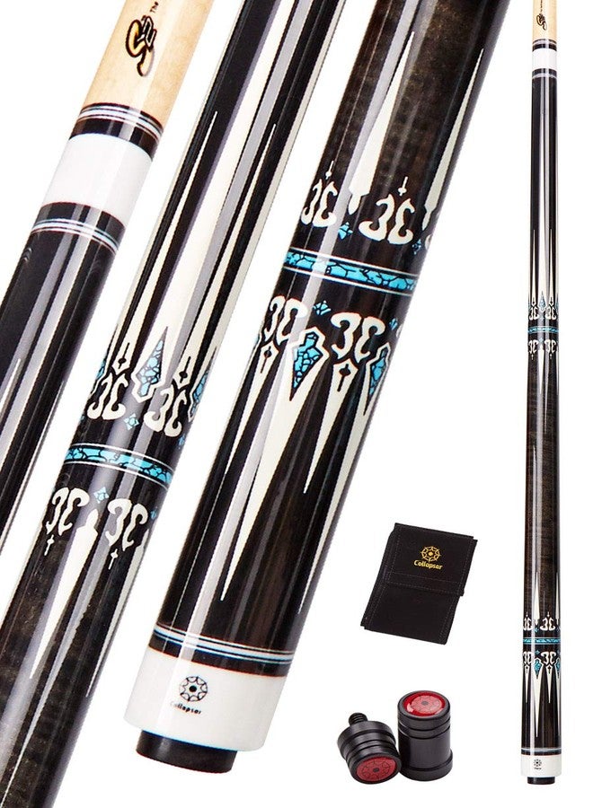 Collapsar CXT020 Pool Cue with Soft Case,Black with Cream Points and Turquoise,Wrapless Dark Gray Curly Maple Handle, 58Inch Professional Pool Stick (Dark Gray Handle, 20 Ounce) - Image 1