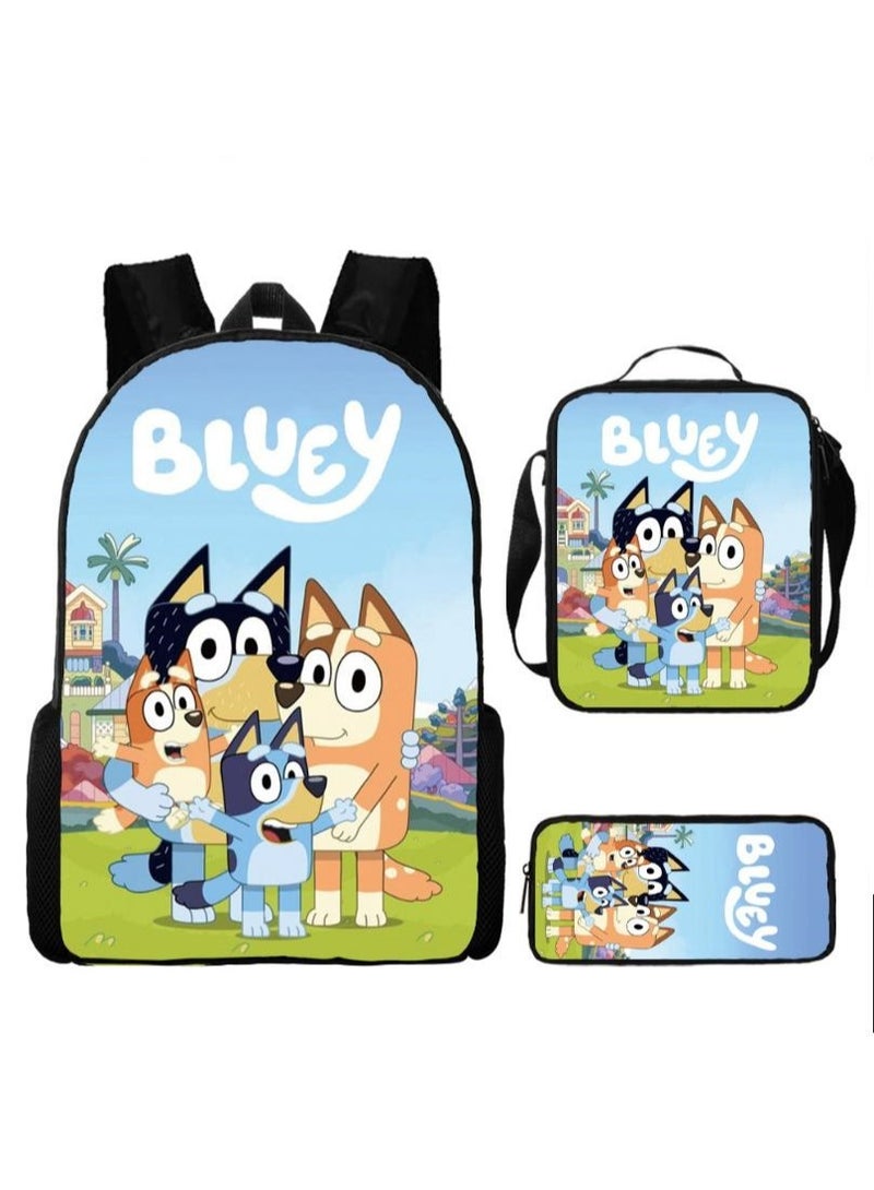 general 3-piece Set Bluey Family Anime Backpacks Bluey Family Lightweight Backpacks Meal Bags Pen Bags Cute Backbags - Image 1