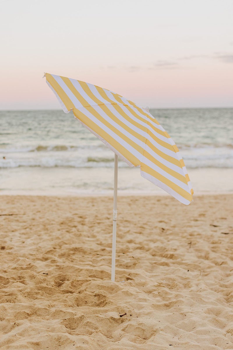 PICNIC TIME 5.5 Ft Portable Beach Umbrella, Lightweight UV Protection Sunshade with Tilt Pole & Carry Bag, Outdoor Canopy Umbrella for Beach, Sand, Pool, Patio, Camping, Travel, or Backyard Shade, (Yellow Cabana Stripe) - Image 4