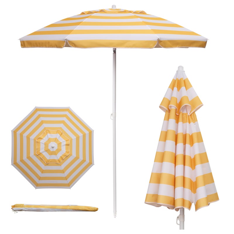 PICNIC TIME 5.5 Ft Portable Beach Umbrella, Lightweight UV Protection Sunshade with Tilt Pole & Carry Bag, Outdoor Canopy Umbrella for Beach, Sand, Pool, Patio, Camping, Travel, or Backyard Shade, (Yellow Cabana Stripe) - Image 1