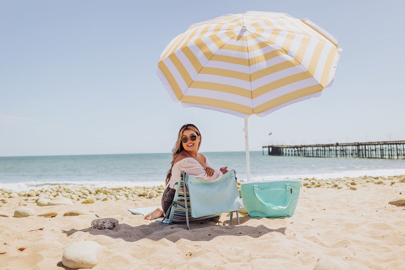 PICNIC TIME 5.5 Ft Portable Beach Umbrella, Lightweight UV Protection Sunshade with Tilt Pole & Carry Bag, Outdoor Canopy Umbrella for Beach, Sand, Pool, Patio, Camping, Travel, or Backyard Shade, (Yellow Cabana Stripe) - Image 5