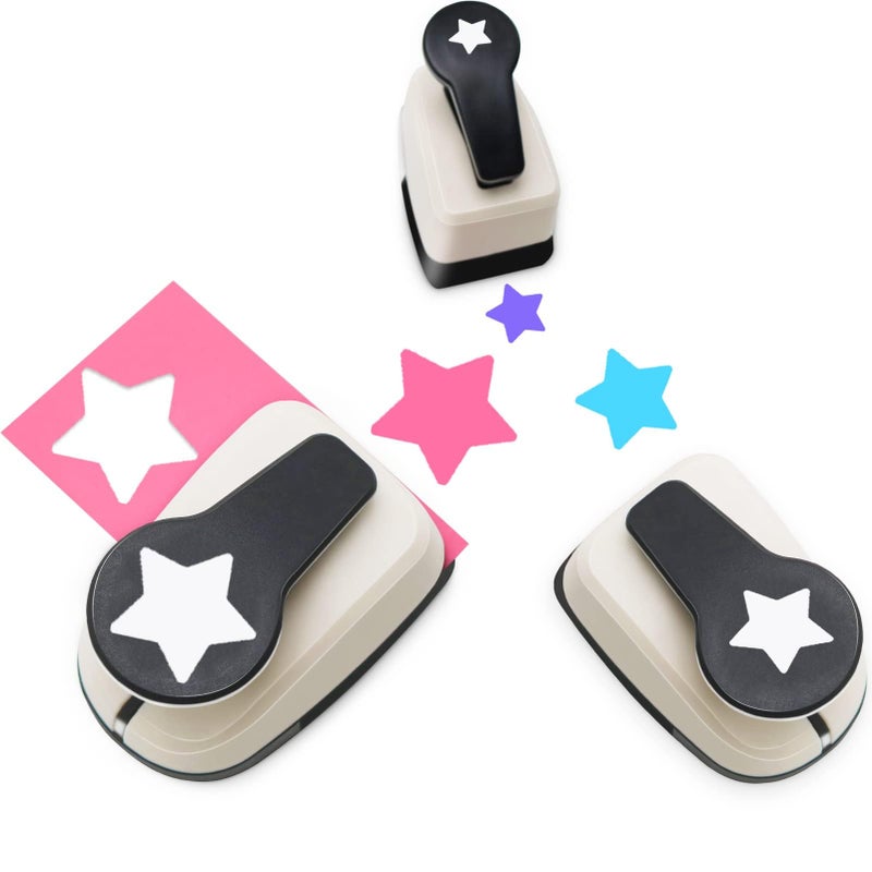 3Pack Star Hole Paper Punch for Crafts, 1 inch Craft Punch, 5/8 inch Hole Punch Shape, 3/8 inch Paper Punch for Crafting - Image 1