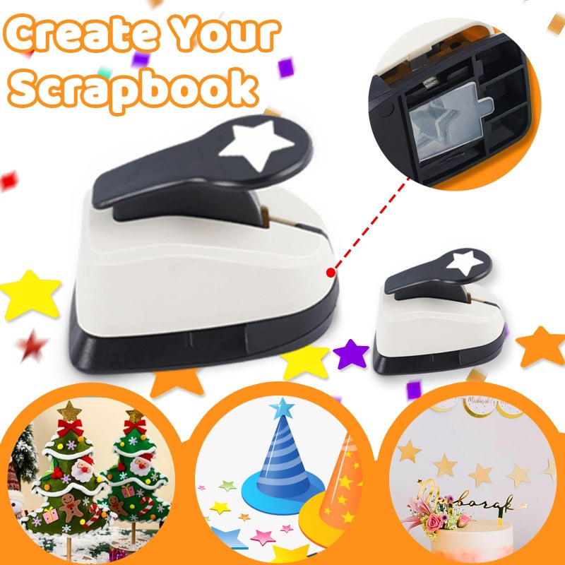 3Pack Star Hole Paper Punch for Crafts, 1 inch Craft Punch, 5/8 inch Hole Punch Shape, 3/8 inch Paper Punch for Crafting - Image 3