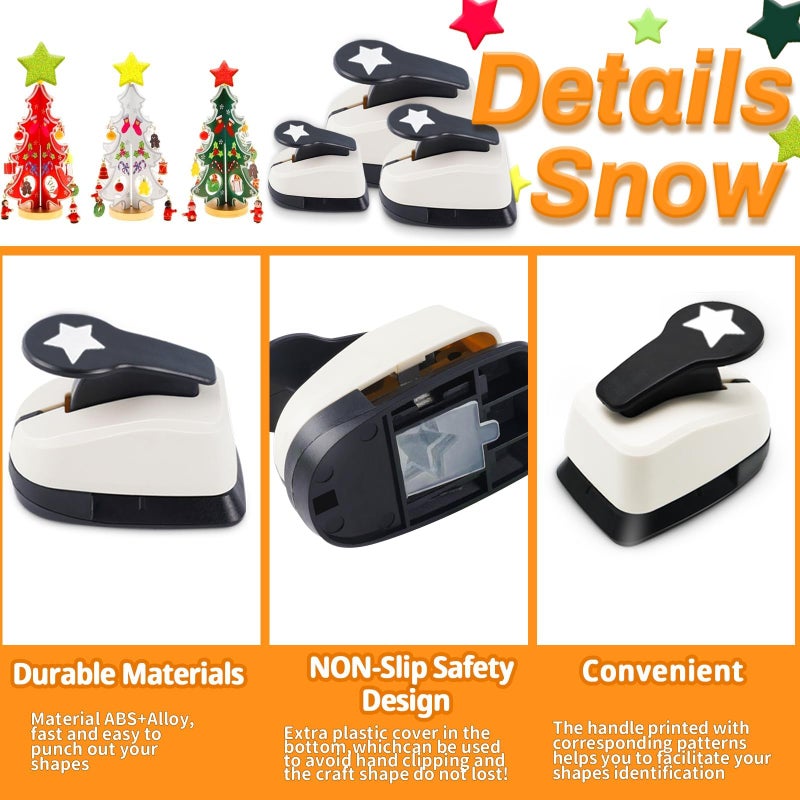 3Pack Star Hole Paper Punch for Crafts, 1 inch Craft Punch, 5/8 inch Hole Punch Shape, 3/8 inch Paper Punch for Crafting - Image 2