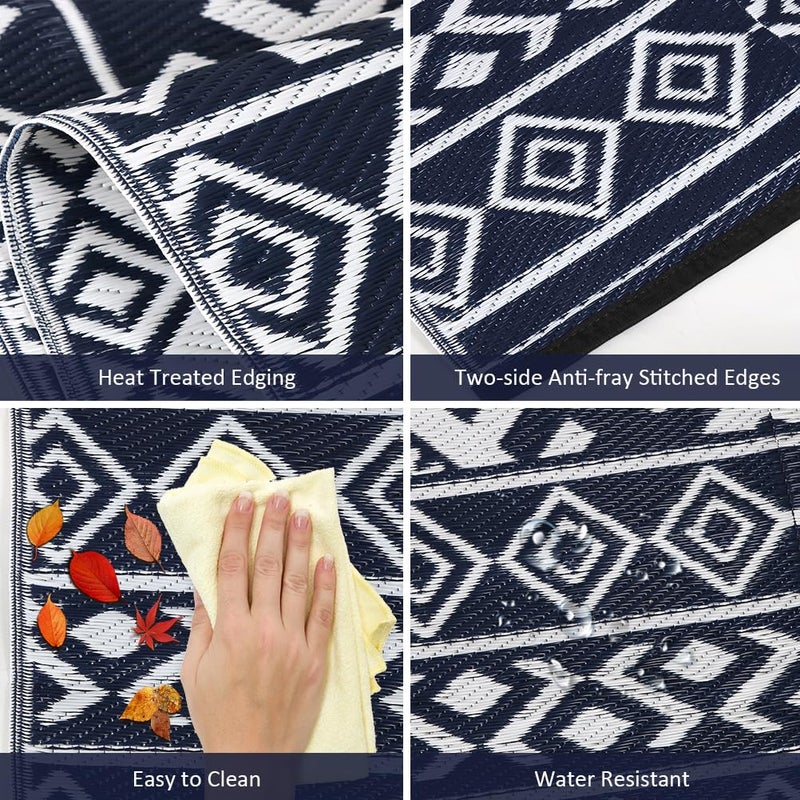Pendolr 5â€™x8â€™ Outdoor Rug Waterproof Carpet Patio Mat Outdoor Plastic Straw Rug Camping Rug Reversible Outside Outdoor Area Rug for Balcony Deck Backyard RV Picnic Beach Navy&White 03# - Image 3