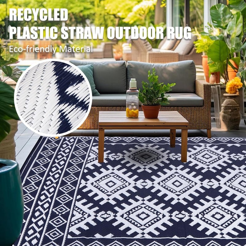Pendolr 5â€™x8â€™ Outdoor Rug Waterproof Carpet Patio Mat Outdoor Plastic Straw Rug Camping Rug Reversible Outside Outdoor Area Rug for Balcony Deck Backyard RV Picnic Beach Navy&White 03# - Image 4