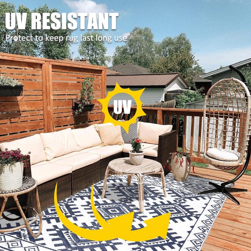 Pendolr 5â€™x8â€™ Outdoor Rug Waterproof Carpet Patio Mat Outdoor Plastic Straw Rug Camping Rug Reversible Outside Outdoor Area Rug for Balcony Deck Backyard RV Picnic Beach Navy&White 03# - Image 5