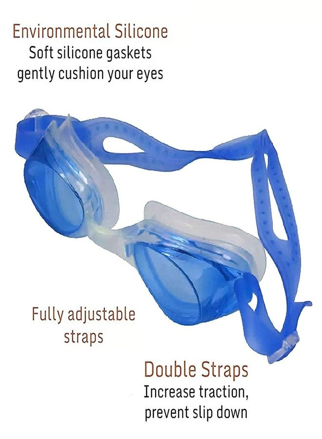 VIHANCO Swimming Goggles with Anti-Fog, UV Protection, Double Straps, Silicone Gaskets, Blue - Image 3