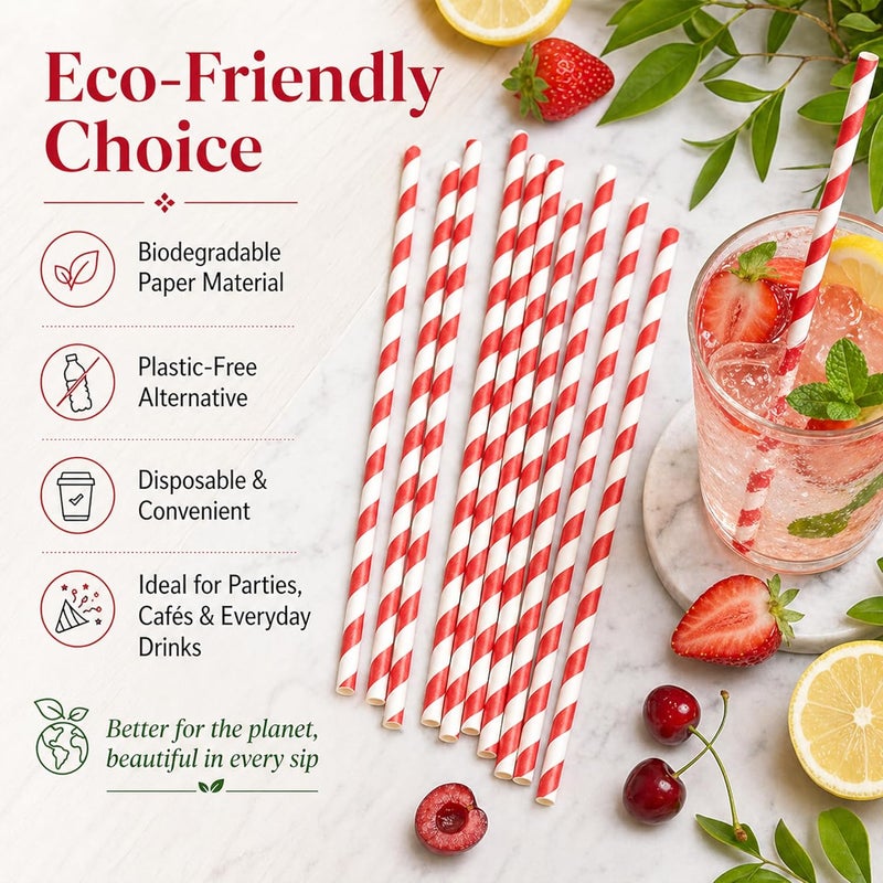 Haundry Red and White Striped Paper Straws, 100 Count Disposable Drinking Straws, 7.75 x 0.25 Inch, for Valentine’s Day, Christmas, Birthday, Wedding, Baby Shower, Party Drinks and Crafts - Image 4