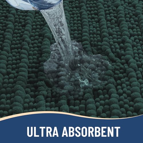Arotive Luxury Bathroom Rugs 24x16, Extra Soft Thick Absorbent Shaggy Chenille Bath Rugs, Non-Slip Machine Wash Dry, Bath Mats for Bathroom Floor, Tub and Shower, Home Decor Accessories, Dark Green - Image 4