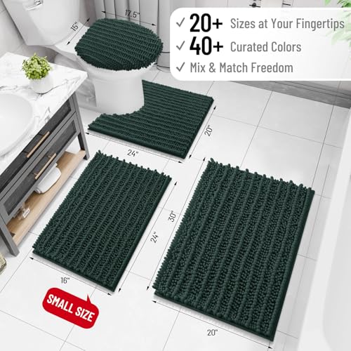 Arotive Luxury Bathroom Rugs 24x16, Extra Soft Thick Absorbent Shaggy Chenille Bath Rugs, Non-Slip Machine Wash Dry, Bath Mats for Bathroom Floor, Tub and Shower, Home Decor Accessories, Dark Green - Image 2