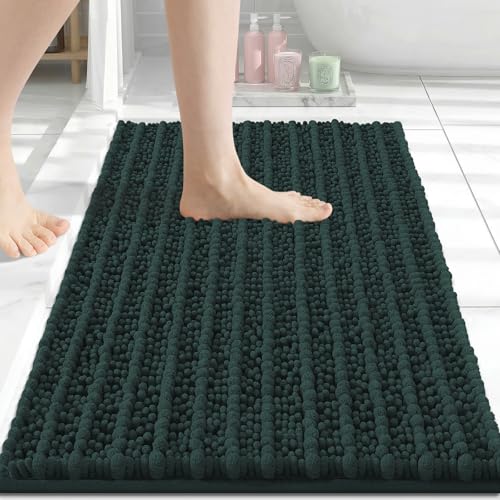 Arotive Luxury Bathroom Rugs 24x16, Extra Soft Thick Absorbent Shaggy Chenille Bath Rugs, Non-Slip Machine Wash Dry, Bath Mats for Bathroom Floor, Tub and Shower, Home Decor Accessories, Dark Green - Image 1